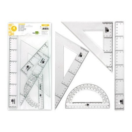 Faber-Castell 65021 - Juegos de 4 piezas de plástico (regla, escuadra,  cartabón y transportador de ángulos)