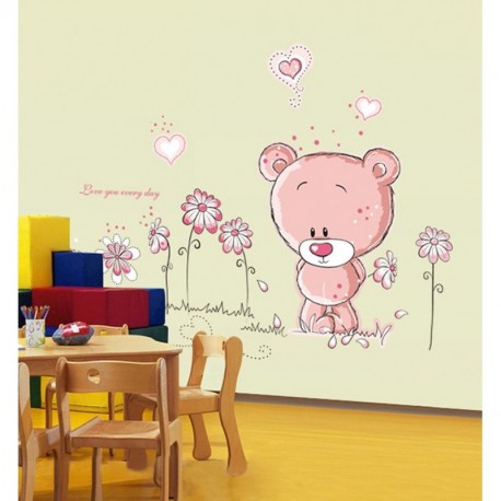 ufengke® Oso Lindo Hermosas Flores Pegatinas de Pared, Vivero Habitación de Los Niños Removible Etiquetas de La Pared / Mural