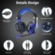 Tsing Auriculares Cascos Gaming de Diadema Abiertos Estéreo con Micrófono para PC Computadoras Negro+Azul 