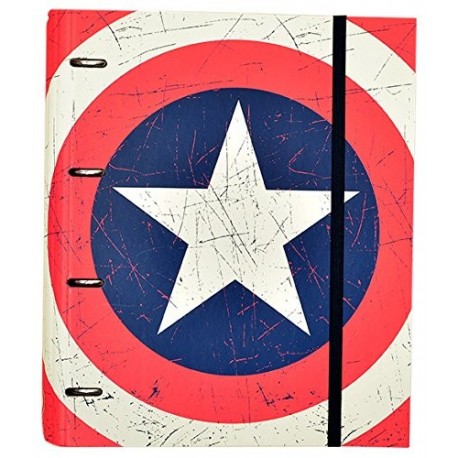 Grupo Erik Editores Premium Marvel - Carpeta troquelada, 4 anillas, diseño Capitan America Shield, 32 x 27.5 cm