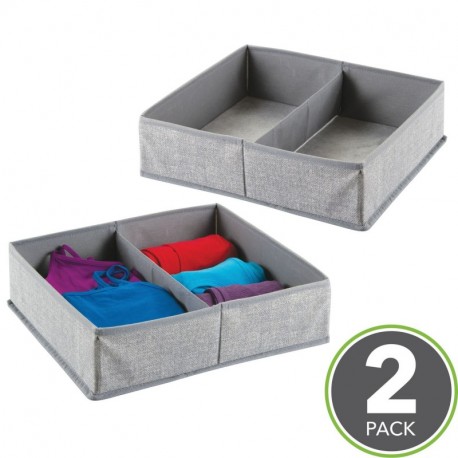 mDesign Juego de 2 cajas organizadoras de tela con 2 compartimentos – Los organizadores para cajones y armarios ideales – Ver