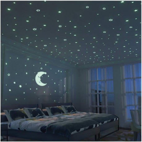 FRETOD Brillante Estrellas y Luna Pegatina de Pared para Dormitorio de Niños - 300 Más Brillante Estrellas - Luminosos Fluore