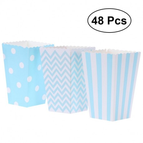 NUOLUX 48pcs cajas de palomitas cartón caramelo contenedor patrón de punto de onda de la ola de rugby Deco azul 