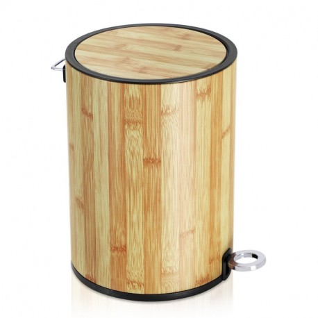  AVLA Cubo de basura de 2 litros, papelera de metal con tapa de  madera, contenedor de basura con pedal redondo con cubo de revestimiento,  cubo de basura pequeño para baño, oficina