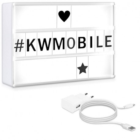 kwmobile Caja de luz LED A6 - Lightbox con cargador MicroUSB - Light box con 126 letras y números negros - Cartel cinematográ