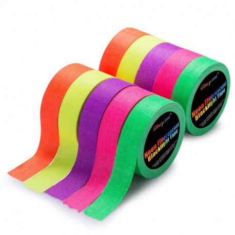 Neon Tape [10 Rollos] Cinta Adhesiva,UV Fluorescente Luz Negra, Neón Gaffer Tape, Glow In The Dark, Blacklight, 5 Colores, 15